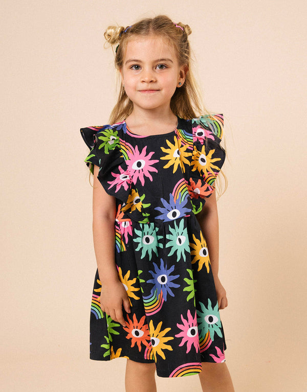 Rainbow print cotton dress